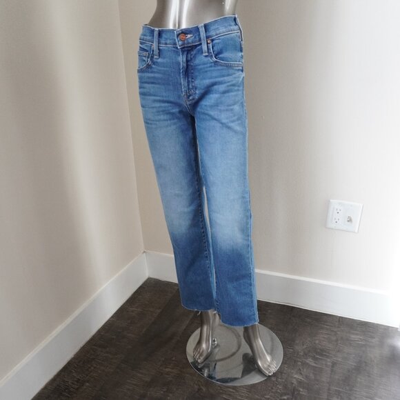 Mother Rambler Jeans Mid Rise Ankle Fray Blue Denim Wide Leg 24"x27" Size 24 - Picture 3 of 9